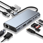 TYPE-C TO HDTV 11 IN 1, USB C Hub Adapter with HDMI, VGA, 4 USB, Type C, SD/TF Reader, LAN, AUX